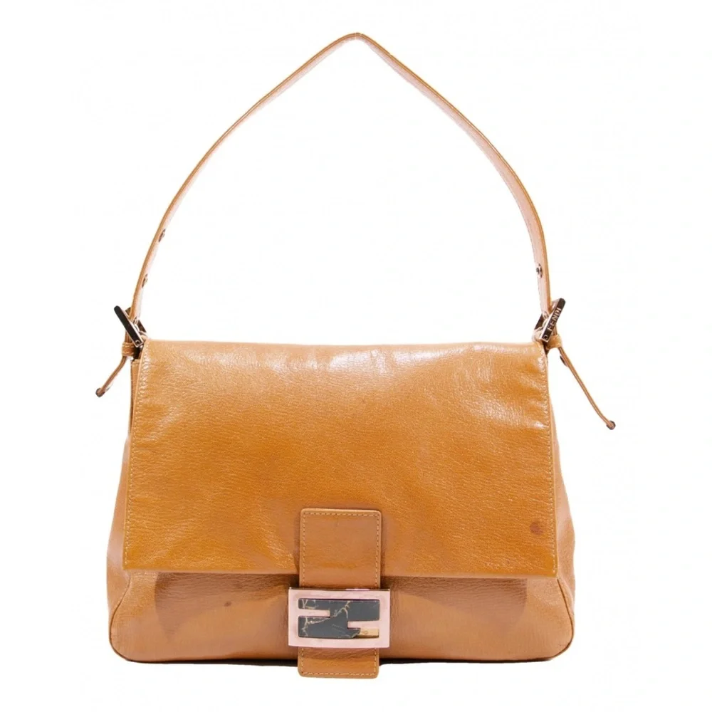Fendi Mama Baguette Brown Leather Shoulder Bag FF Logo Vintage - Picture 1 of 14